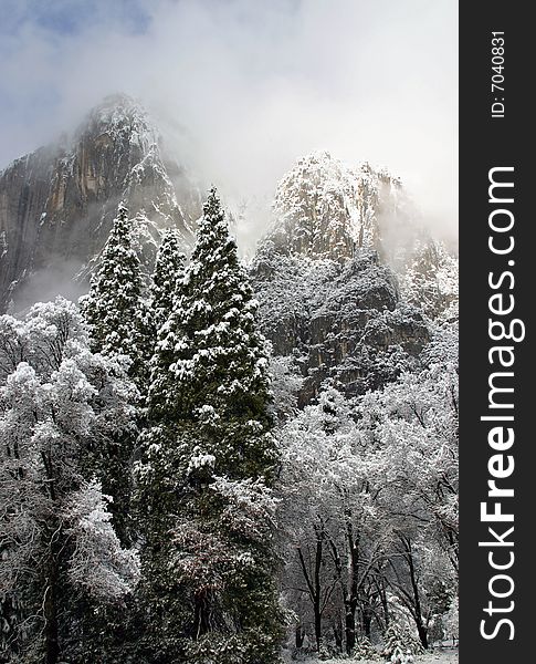 Winter wonderland in Yosemite valley at Christmastime. Winter wonderland in Yosemite valley at Christmastime