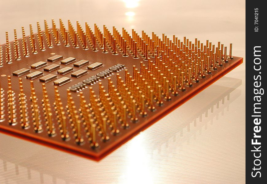Macro of computer processor on bright surface