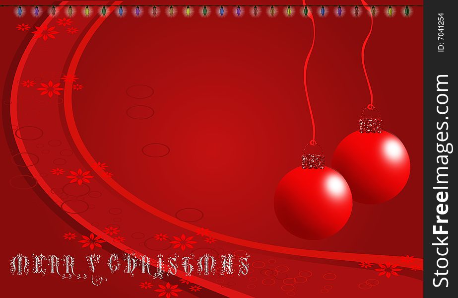 Christmas Red Ornaments Illustration On Dark Red B