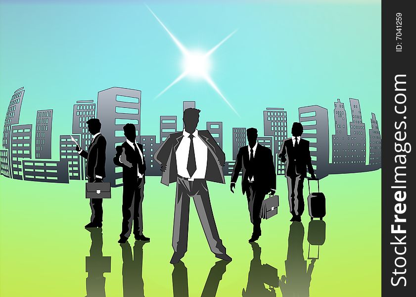 Group of business man with the background of city. Group of business man with the background of city