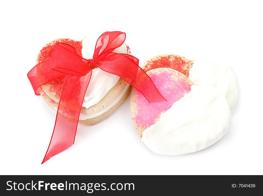 Heart shaped cookies for valentines day isolated on a white background.