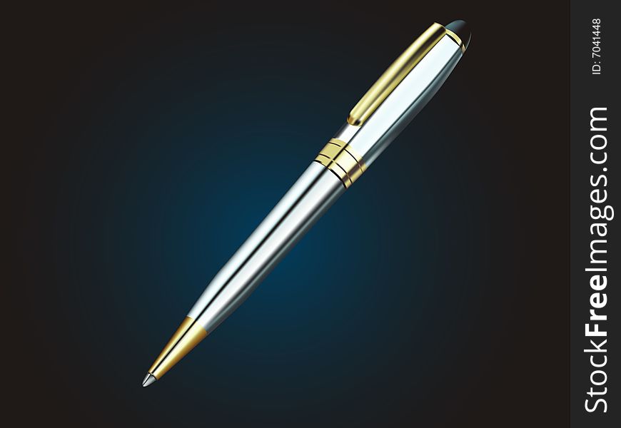 Realistic silver ball-pen in dark background. Realistic silver ball-pen in dark background.