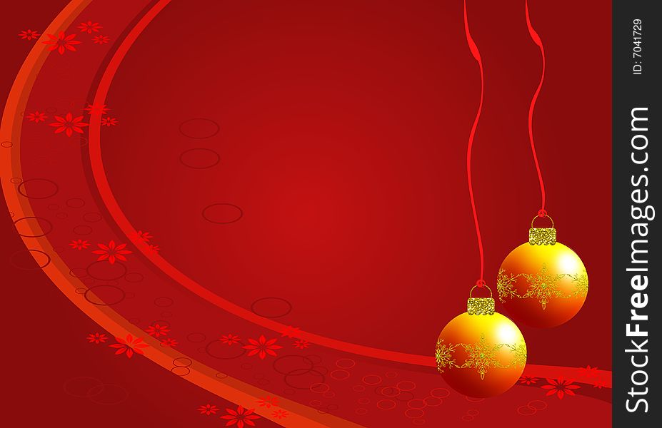 Christmas golden ornaments illustration on dark red background