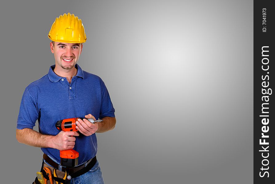 Standing isolated young manual worker background