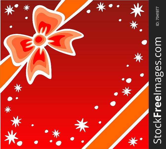 Orange cartoon bow and stars on a red background. Orange cartoon bow and stars on a red background.