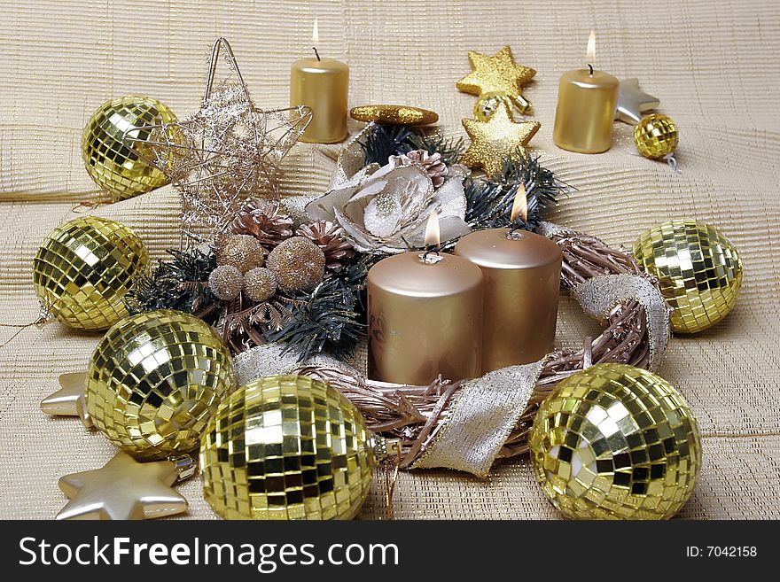 New year's and christmas decoration with golden details