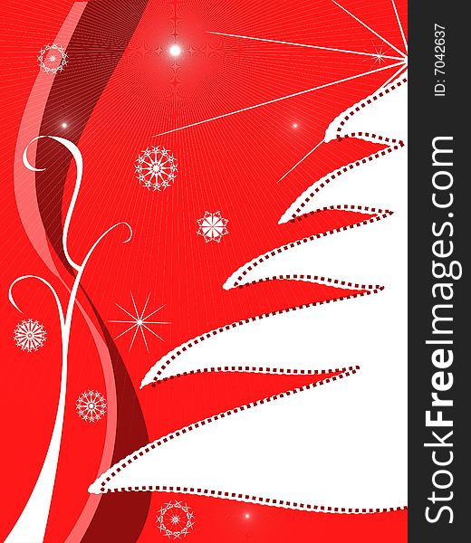 Christmas red background with white tree. Christmas red background with white tree