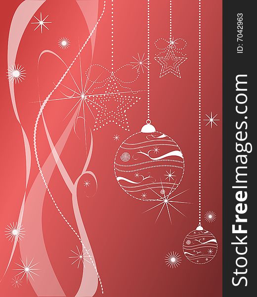 Christmas red background with balls and stars. Christmas red background with balls and stars