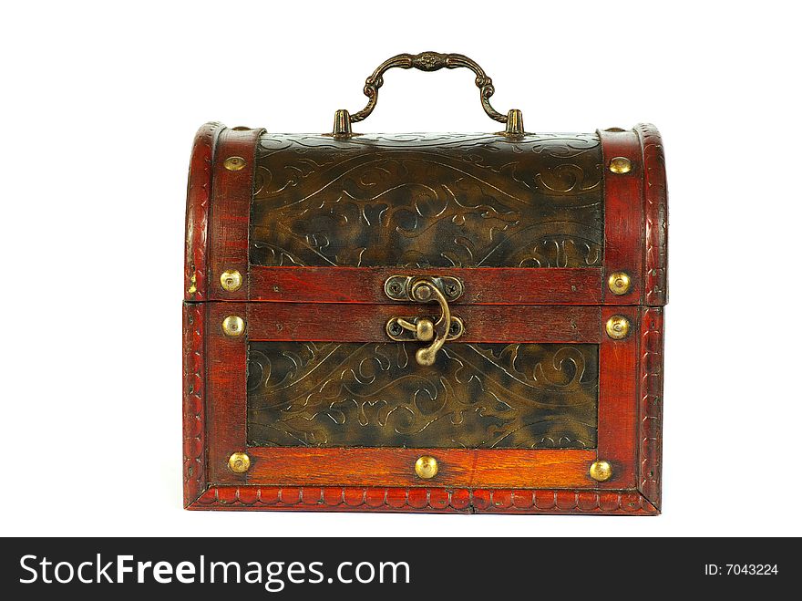 Isolated antique wooden chest on white background