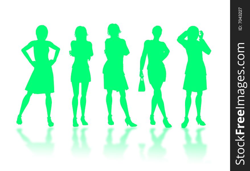 Businesswomen silhouettes in different poses and attitudes