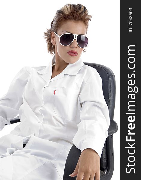 Doctor posing with sunglasses with white background
