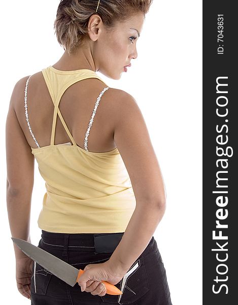 Back Pose Of Woman With Knife