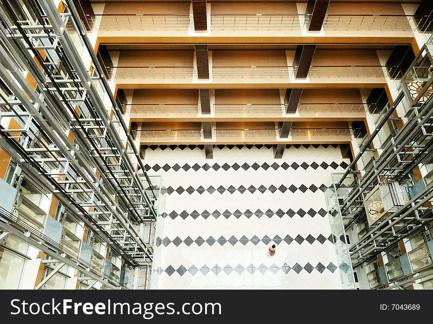 Hall in modern office building with lifts