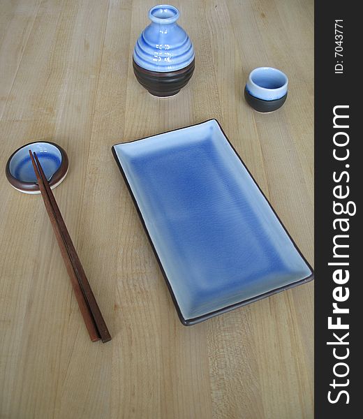 Blue sushi set on a table