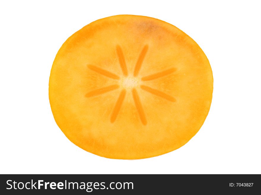 Slice of tropical fruit Kaki on white background