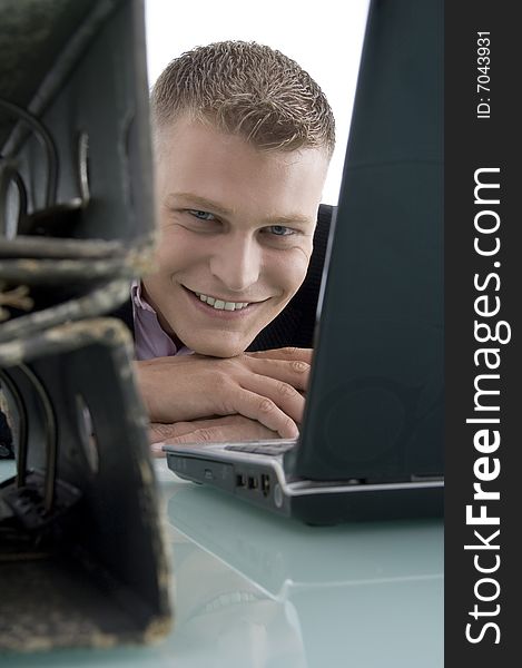 Close view of smiling young businessman