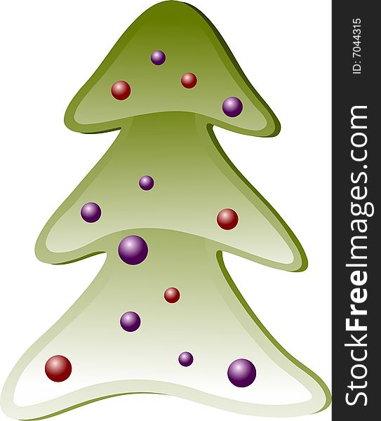 Green christmas tree with red and violet bowls