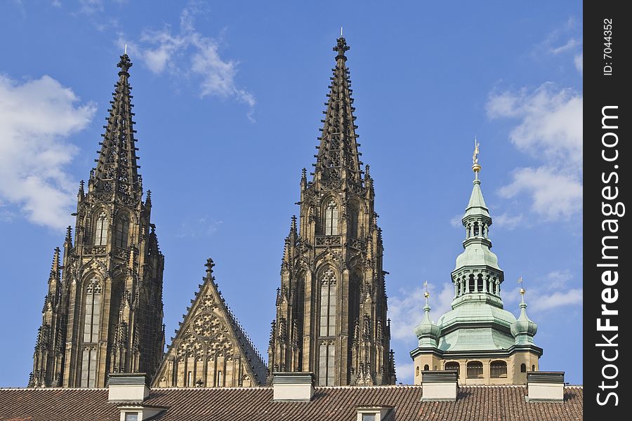 Impressive image of the beautiful architecture of St.Vitus Cathedral from Prague Castle. Impressive image of the beautiful architecture of St.Vitus Cathedral from Prague Castle.