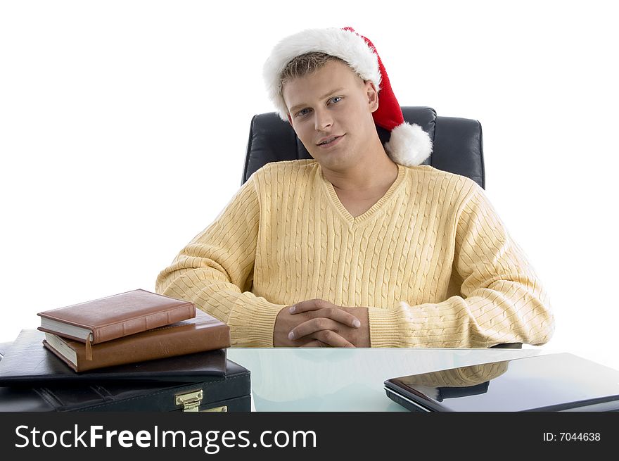 Cool guy wearing christmas hat on an isolated white background