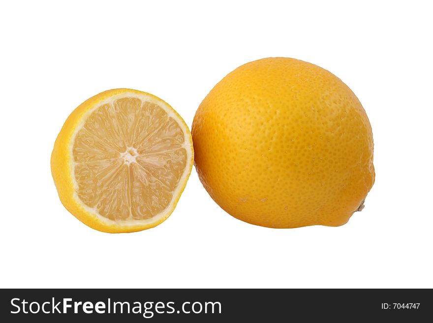 Fresh lemon and Sliced lemon, isolated on white background