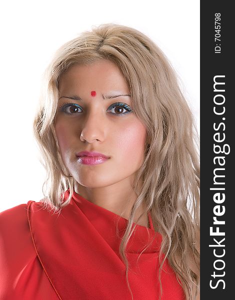 Beautiful young woman in the red sari. Beautiful young woman in the red sari