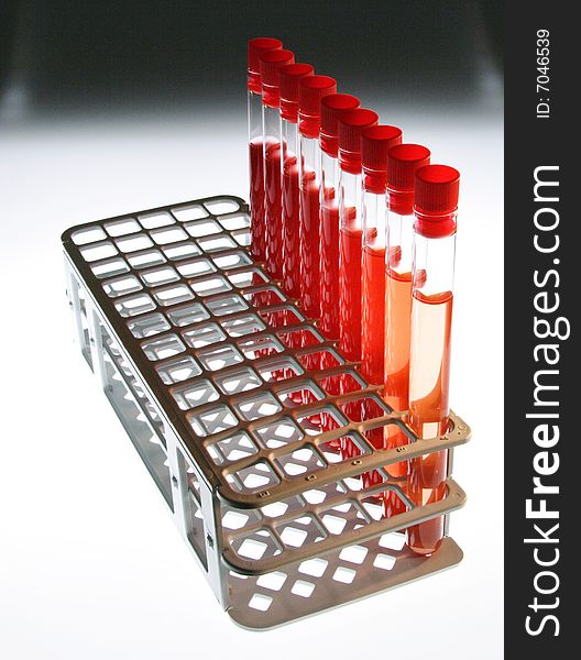 Test tube with red sample in white background