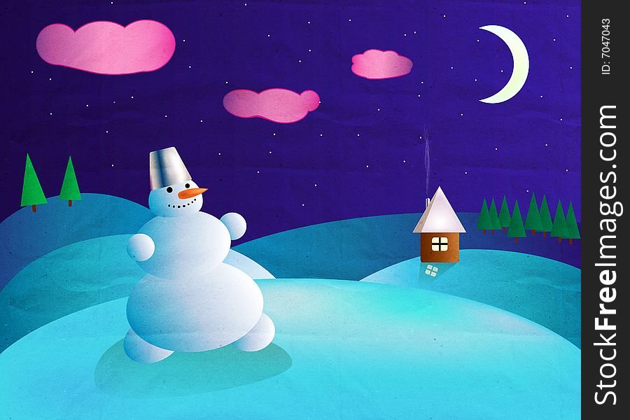 Christmas design with happy snowman in winter landscape. Christmas design with happy snowman in winter landscape.