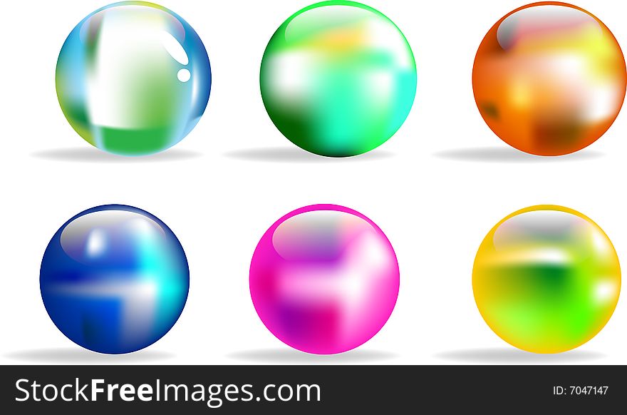 Illustration of six spheres on white