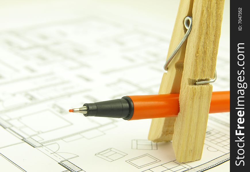 Build a house of brick of wood project and architect tools. Build a house of brick of wood project and architect tools