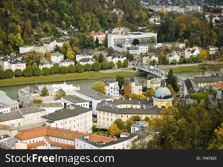 The cities of Salzburg Panormama from the top point of a fortress, Austria. The cities of Salzburg Panormama from the top point of a fortress, Austria