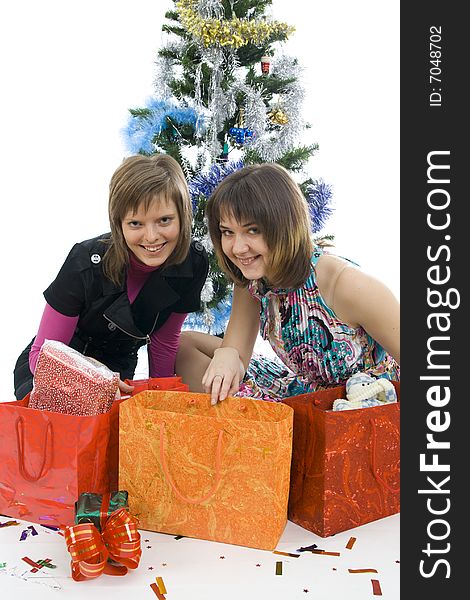 The two attractive girls with gifts