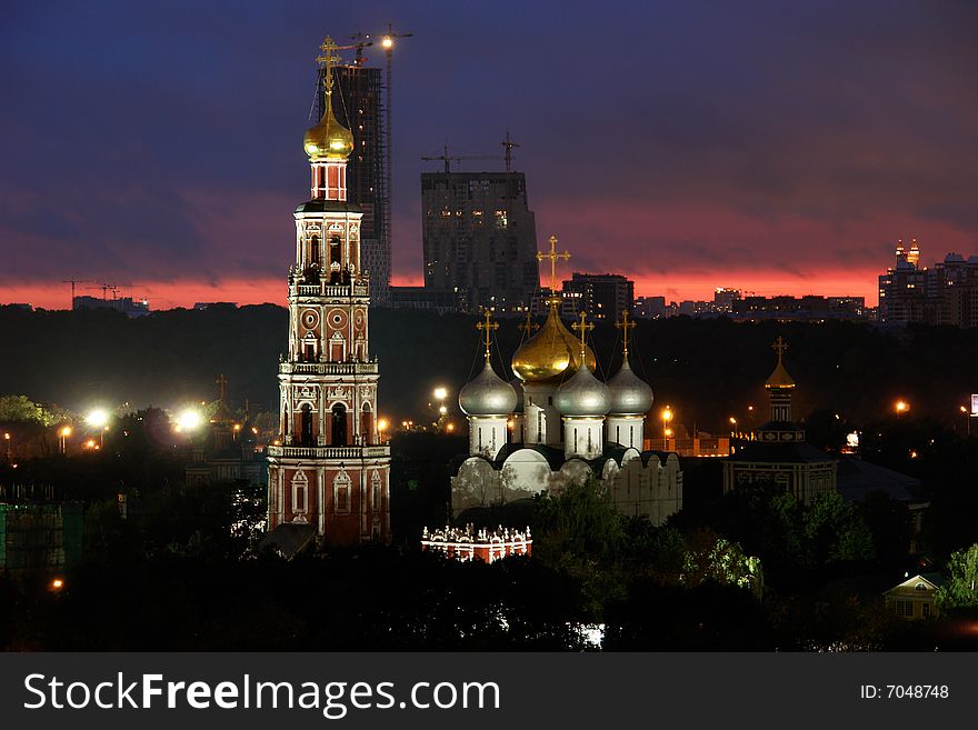 Moscow Sunset with Novodevichy and skyscraper