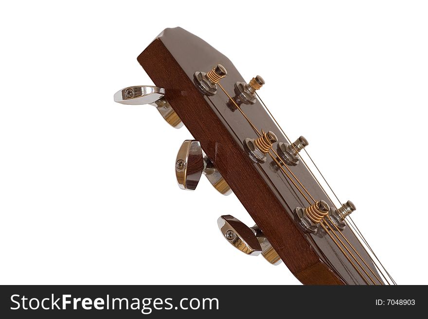 Acoustic guitar head pegbox isolated on a white background. Acoustic guitar head pegbox isolated on a white background