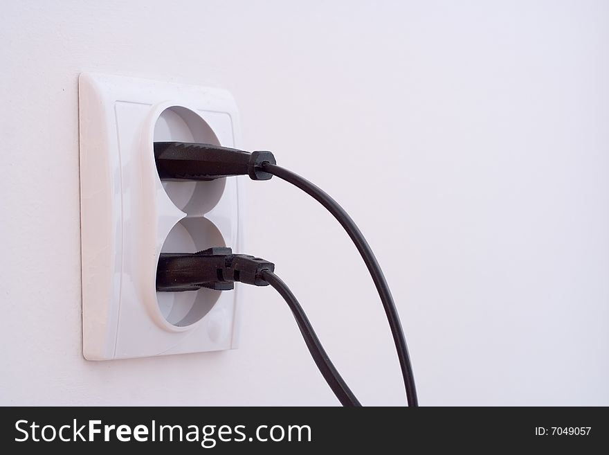 Power socket with two cables attached. Power socket with two cables attached