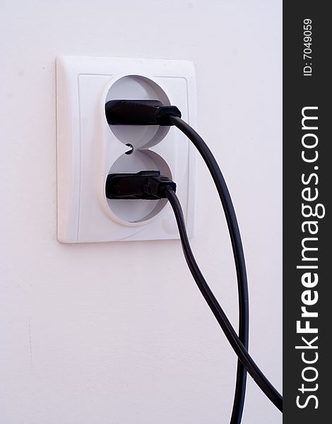 Power socket with two cables attached. Power socket with two cables attached