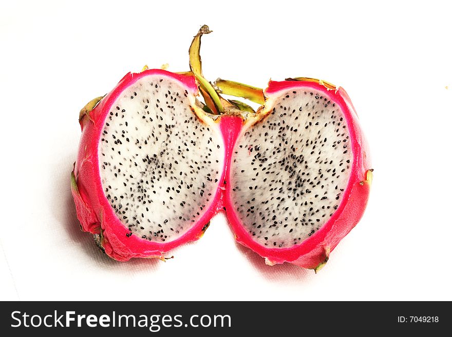 Red Dragon fruit with white background,cutted