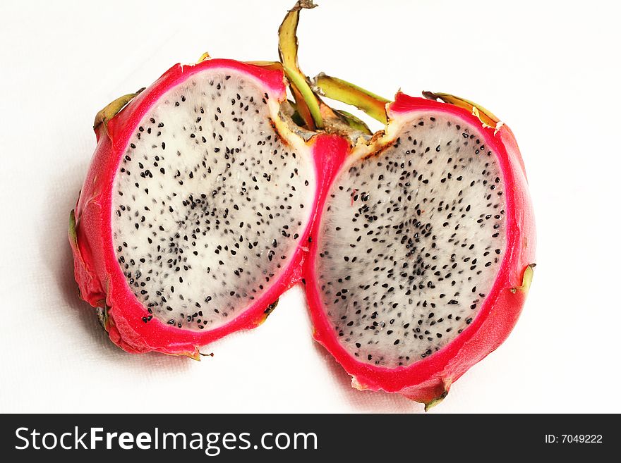 Red Dragon fruit with white background,cutted