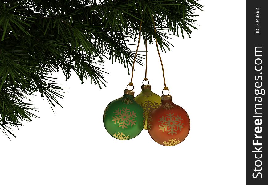 Christmas balls on new year tree isolated on white background