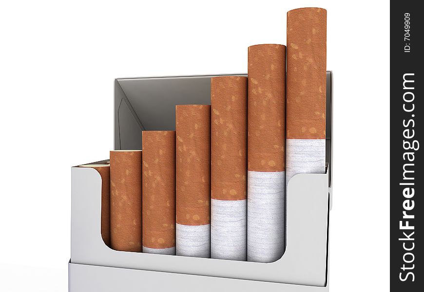 Open pack of cigarettes isolated on white