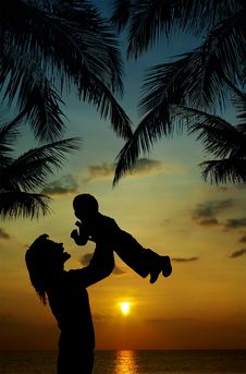 Silhouette Of Mother And Son At Sunset Stock Photography Silhouette Of Mother And Son At Sunset Stock Photography