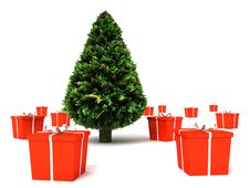 Rendered Beautiful Christmas Tree With Gifts Royalty Free Stock Image