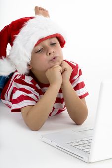 Santa S Elve With Laptop Stock Image Santa S Elve With Laptop Stock Image