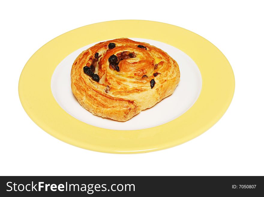 Raisin Danish pastry on a plate. Raisin Danish pastry on a plate