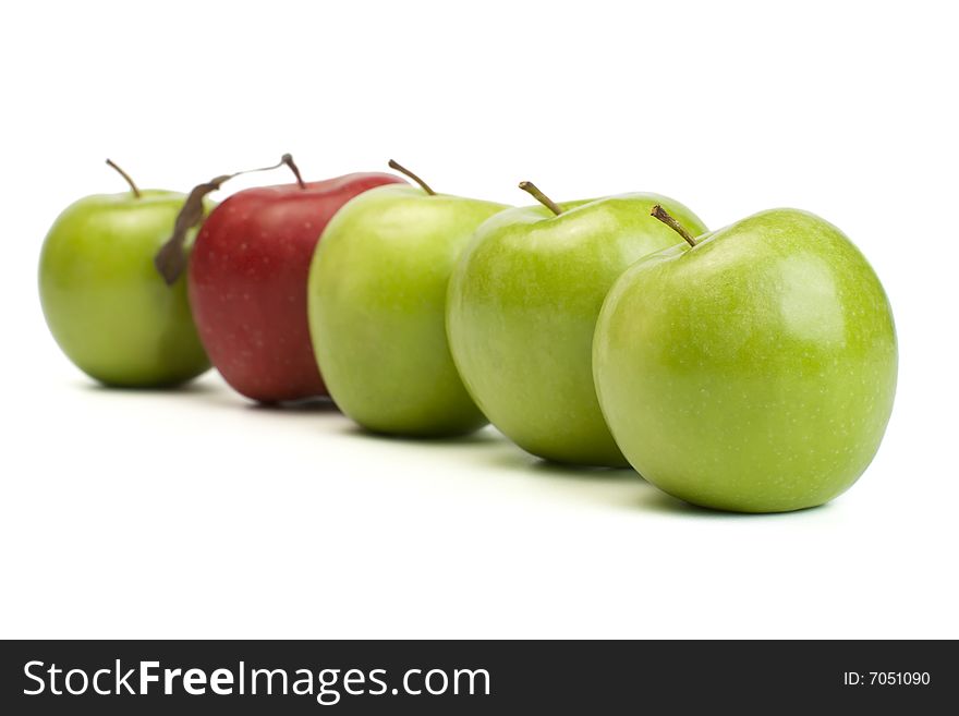 A photo of five fresh apples