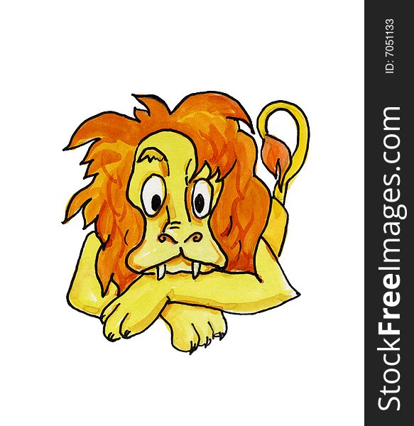 A picture of a funny lion on the white background