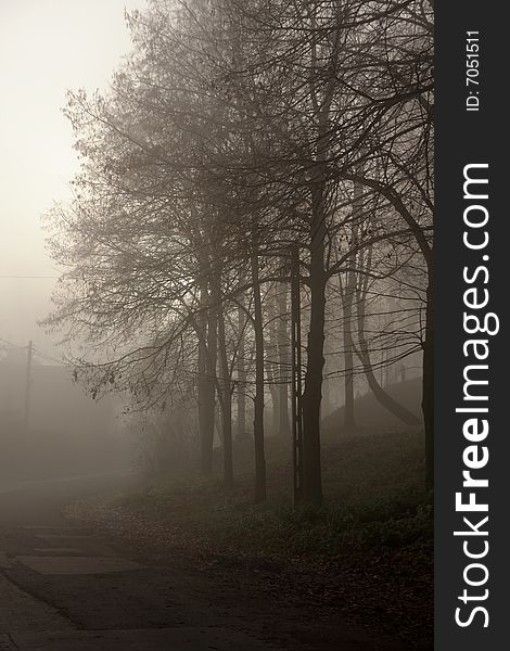 Photo was taken in Tyniec near Cracow in Poland. About 6:00 AM, morning fog and rising sun. Photo was taken in Tyniec near Cracow in Poland. About 6:00 AM, morning fog and rising sun.