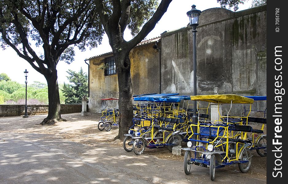 Bycicles for hire in the villa borghes park in rome,italy