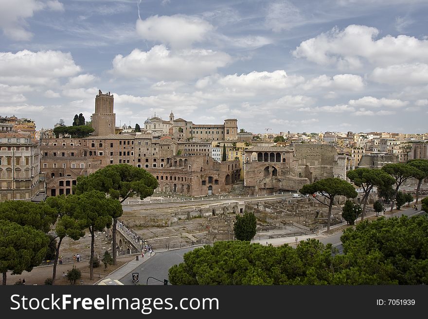 View of trajan markets from piazza venezia in rome, italy. View of trajan markets from piazza venezia in rome, italy
