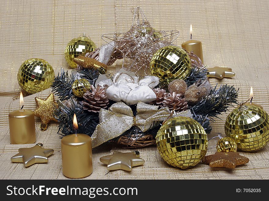 Christmas ans new year's decoration, golden candles, sharpes