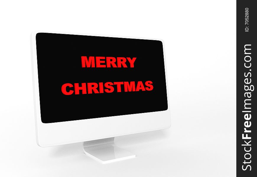 Three dimensional isolated merry christmas text on monitor. Three dimensional isolated merry christmas text on monitor